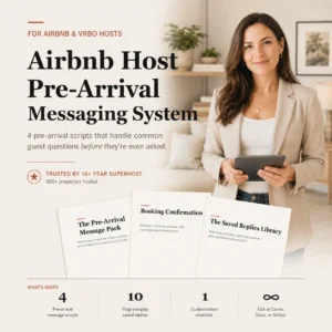 Airbnb pre-arrival messaging system template cover with 7 sample messages