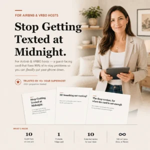 Stop Getting Texted at Midnight FAQ troubleshooting card for Airbnb hosts