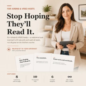 Airbnb welcome book template designed like a magazine for short-term rental hosts